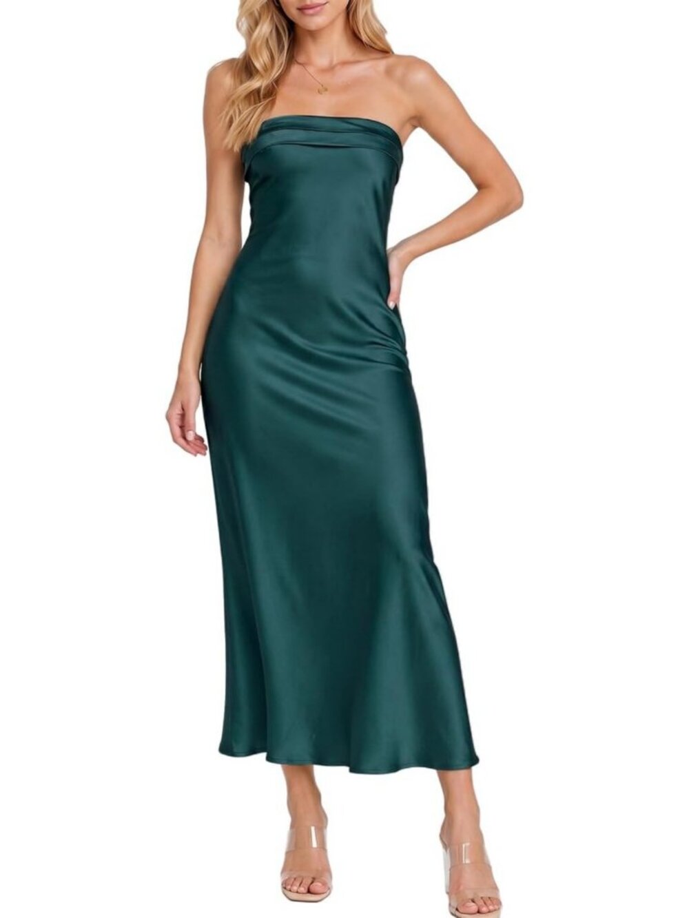 Elegant Summer Satin Strapless Backless Maxi Dress for Women - Perfect Wedding